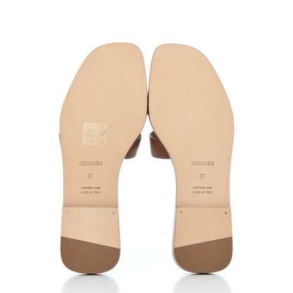 Hermes Box Calfskin Oran Sandals 37 Gold 5 of 10