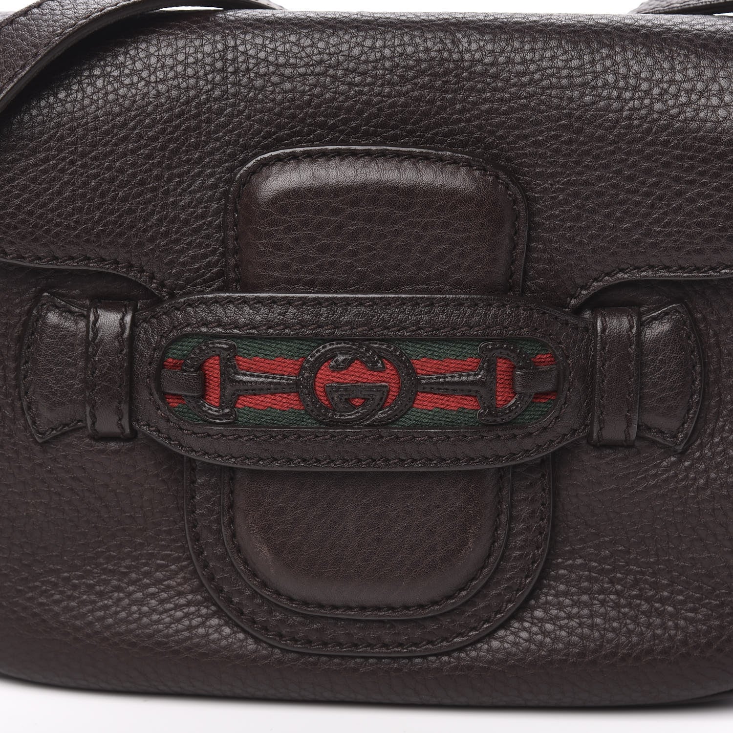 Gucci Pebbled Calfskin Web Small Dressage Shoulder Bag Dark Brown 10 of 10