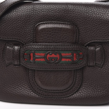 Gucci Pebbled Calfskin Web Small Dressage Shoulder Bag Dark Brown 10 of 10