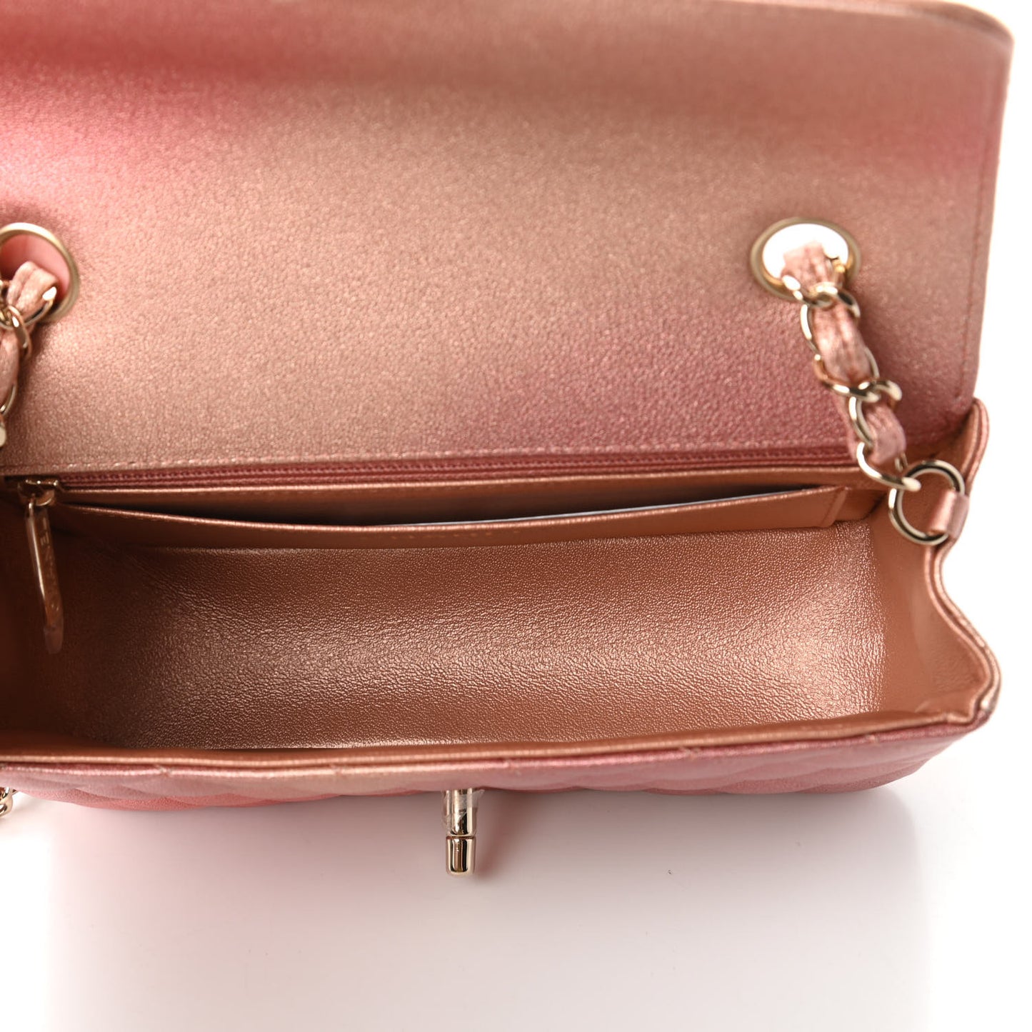 Metallic Lambskin Quilted Ombre Mini Rectangular Flap Pink