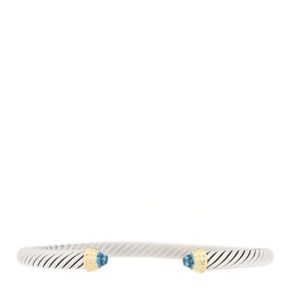 David Yurman Sterling Silver 14K Yellow Gold Blue Topaz 5mm Cable Classics Petite Color Bracelet 1 of 3