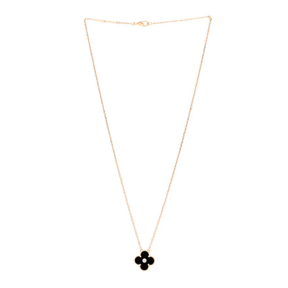 Van Cleef & Arpels 18K Rose Gold Diamond Black Onyx Vintage Alhambra Pendant Necklace 3 of 4