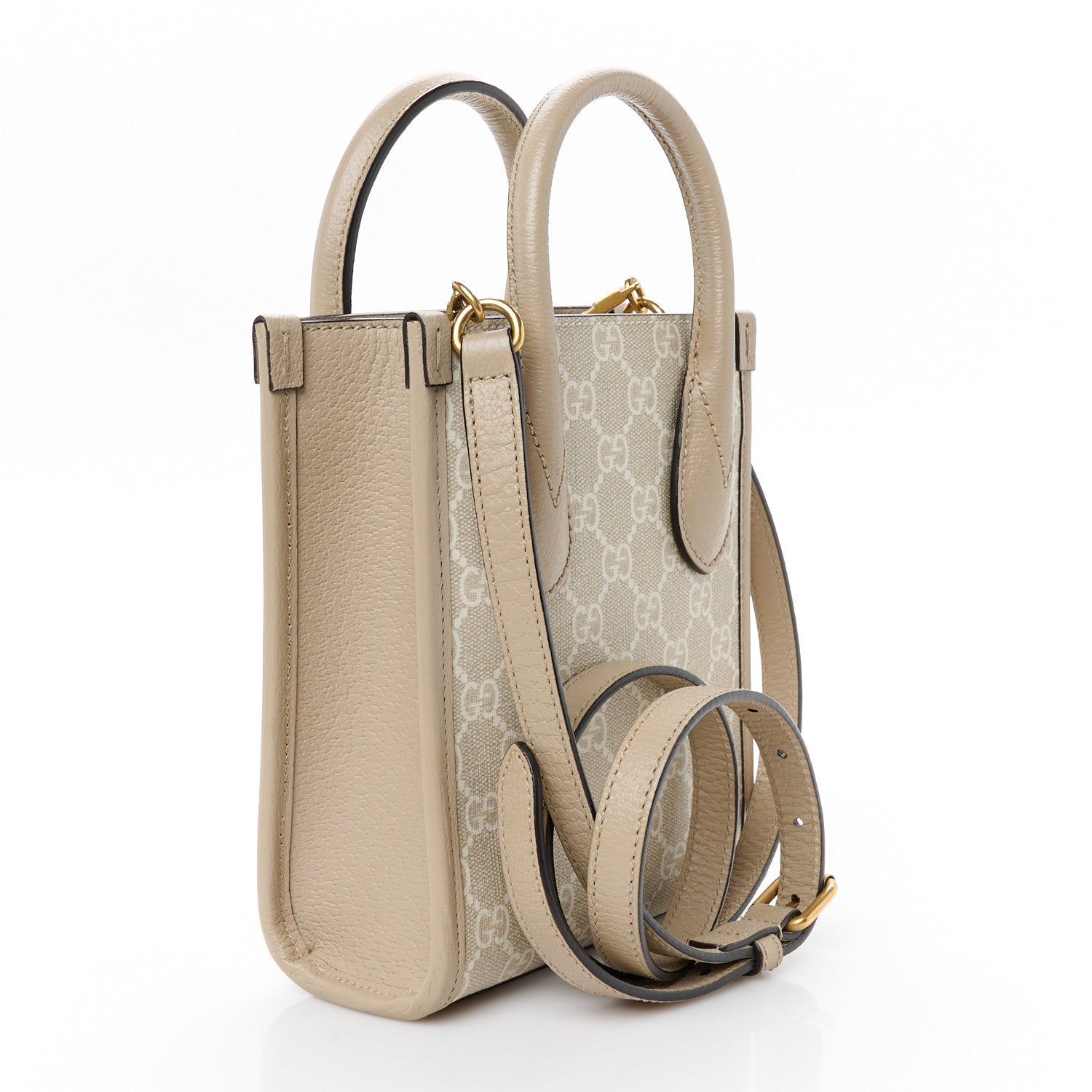 Gucci GG Supreme Monogram Textured Dollar Calfskin Mini Retro Interlocking G Tote Bag Beige Mystic White Oatmeal 3 of 11
