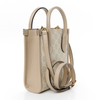 Gucci GG Supreme Monogram Textured Dollar Calfskin Mini Retro Interlocking G Tote Bag Beige Mystic White Oatmeal 3 of 11