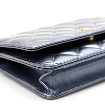 Chanel Metallic Calfskin Quilted Wallet On Chain WOC Navy Blue 10 of 12