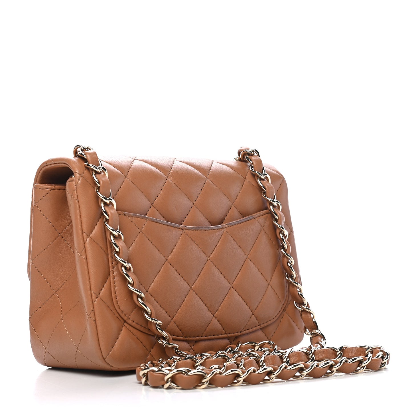 Lambskin Quilted Mini Square Flap Brown