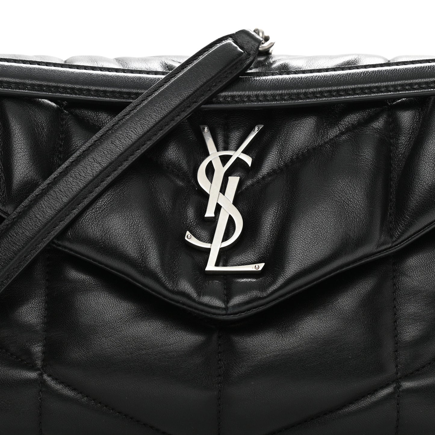 Lambskin Quilted Small Loulou Puffer Monogram Chain Satchel Black