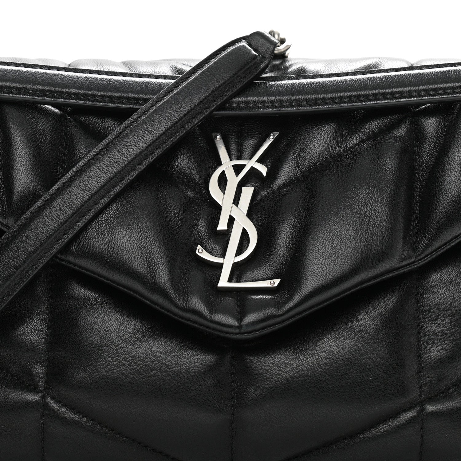 Saint Laurent Lambskin Quilted Small Loulou Puffer Monogram Chain Satchel Black 9 of 11