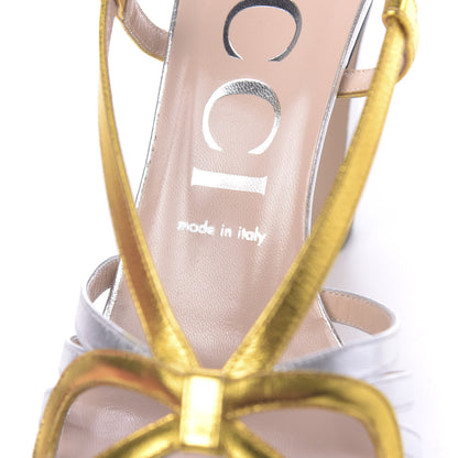 Gucci Metallic Nappa Crystal Zephyra Slingback Platform High Heel Sandals 39 Silver Gold 6 of 10
