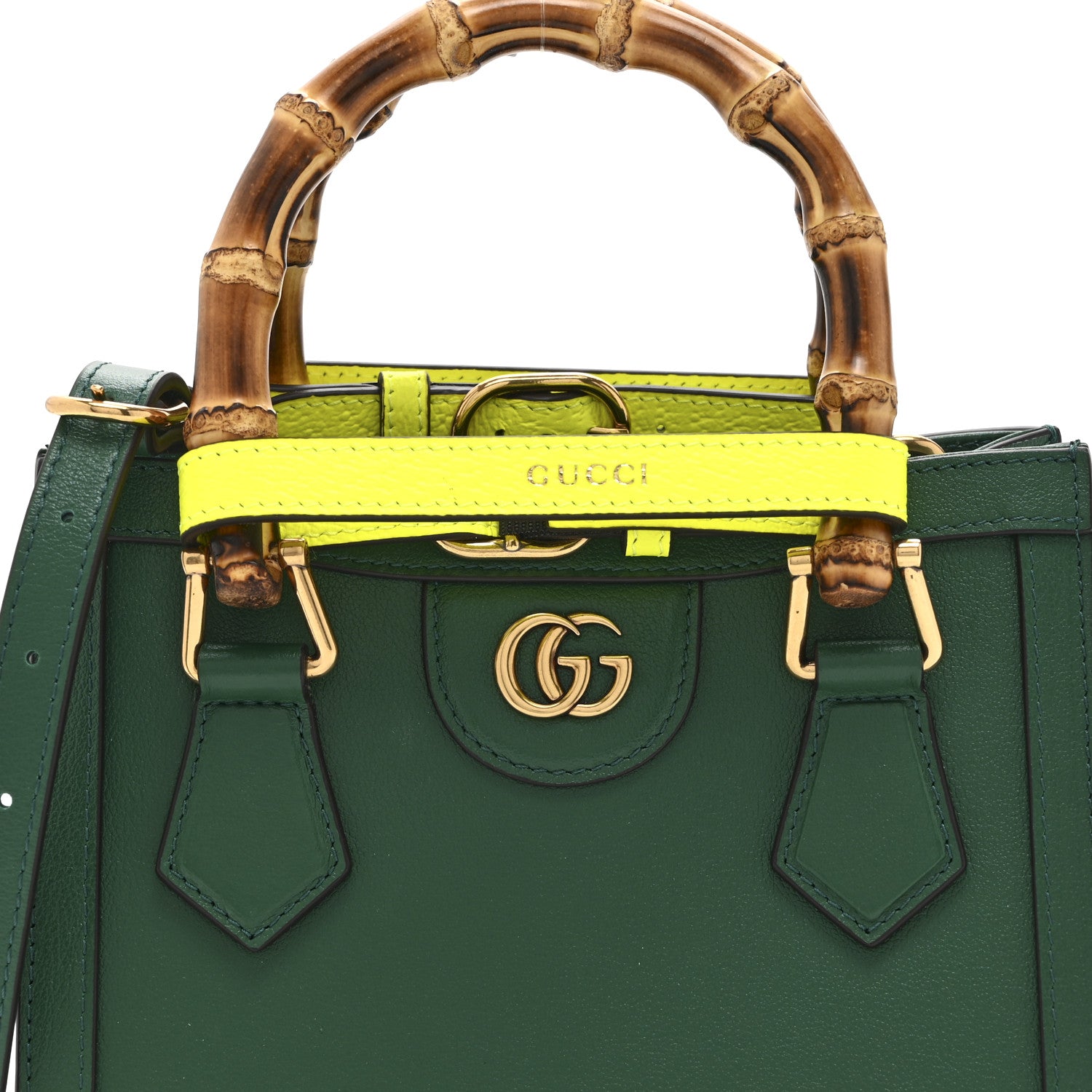 Gucci Wonka Grain Calfskin Mini Diana Tote Bag Green Yellow Fluo 9 of 12