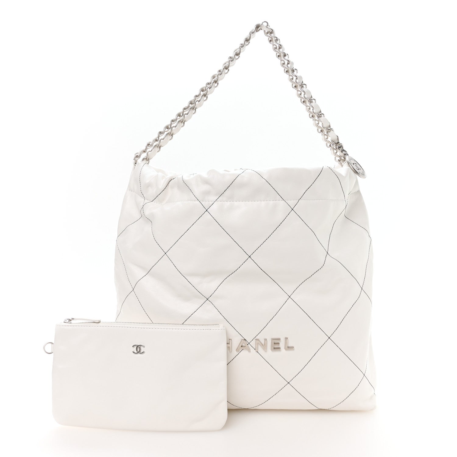 Chanel Shiny Calfskin Quilted Chanel 22 White Black 3 of 11
