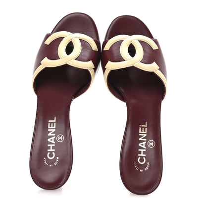 Chanel Lambskin CC Cutout Mules 39 Burgundy Beige 2 of 8