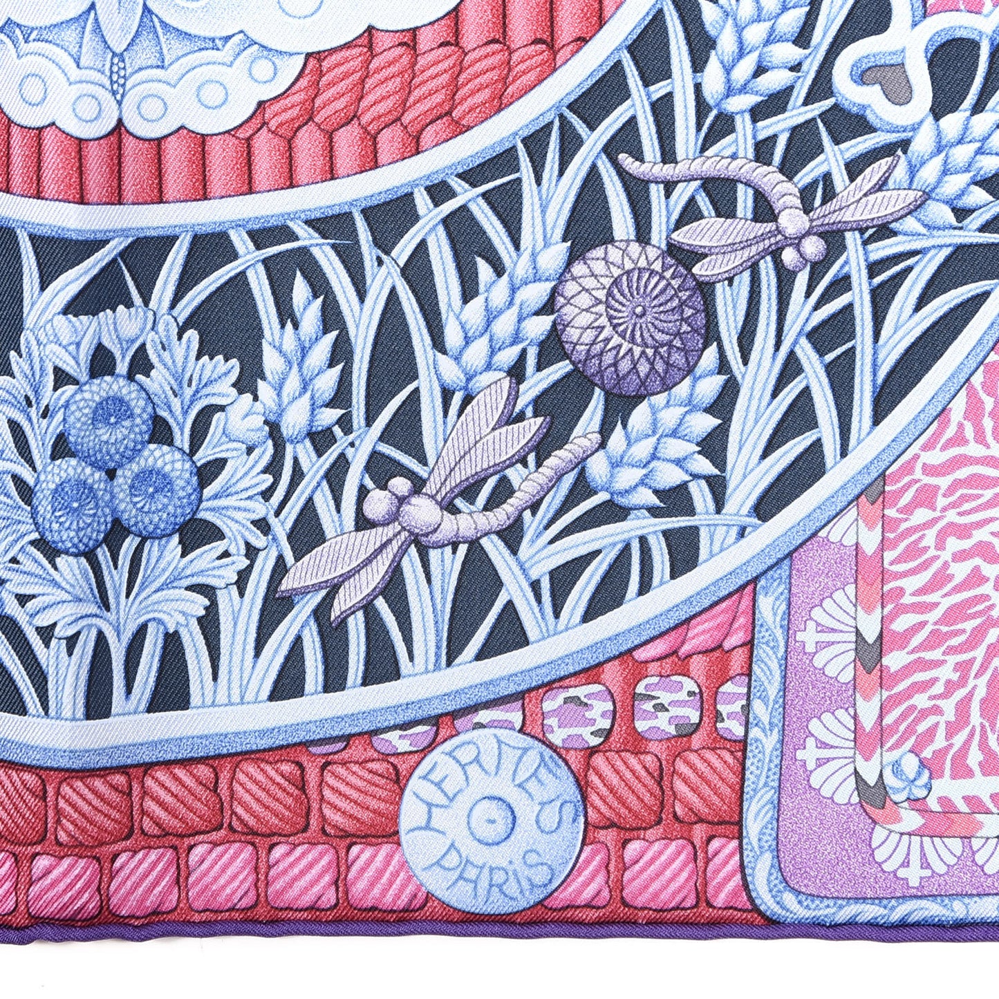 Silk Parures de Samourais Scarf 90 Marine Rose Bleu Glacier