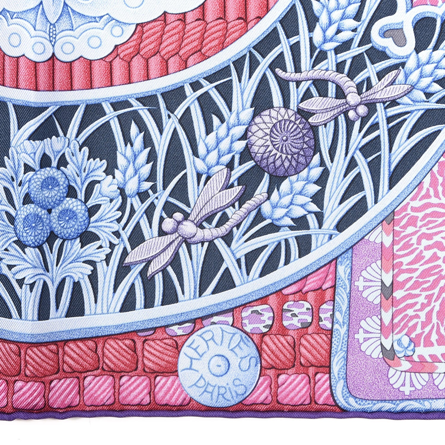 Hermes Silk Parures de Samourais Scarf 90 Marine Rose Bleu Glacier 2 of 2