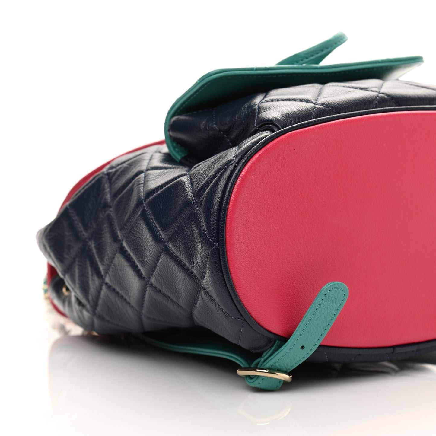 Goatskin Quilted Duma Drawstring Backpack Navy Turquoise Pink