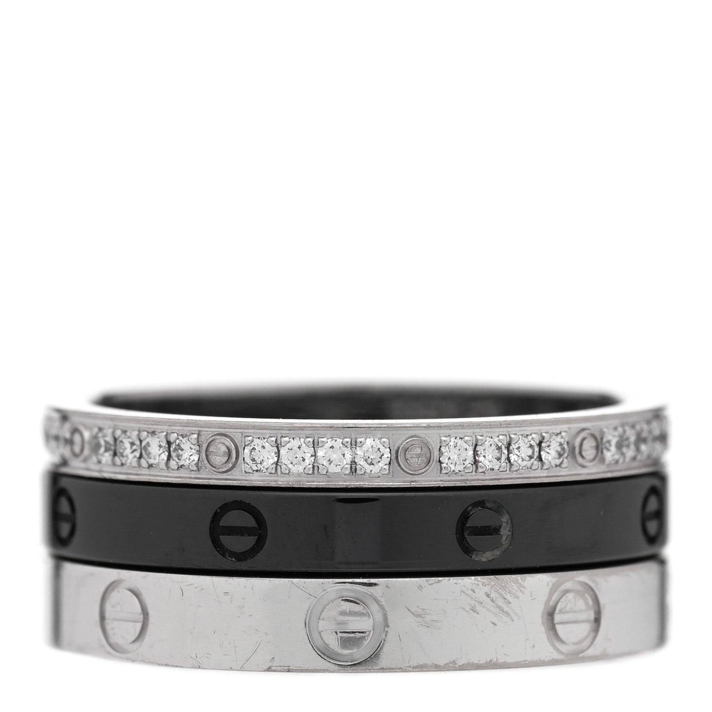 18K White Gold Diamond Ceramic LOVE Ring Set 52 6