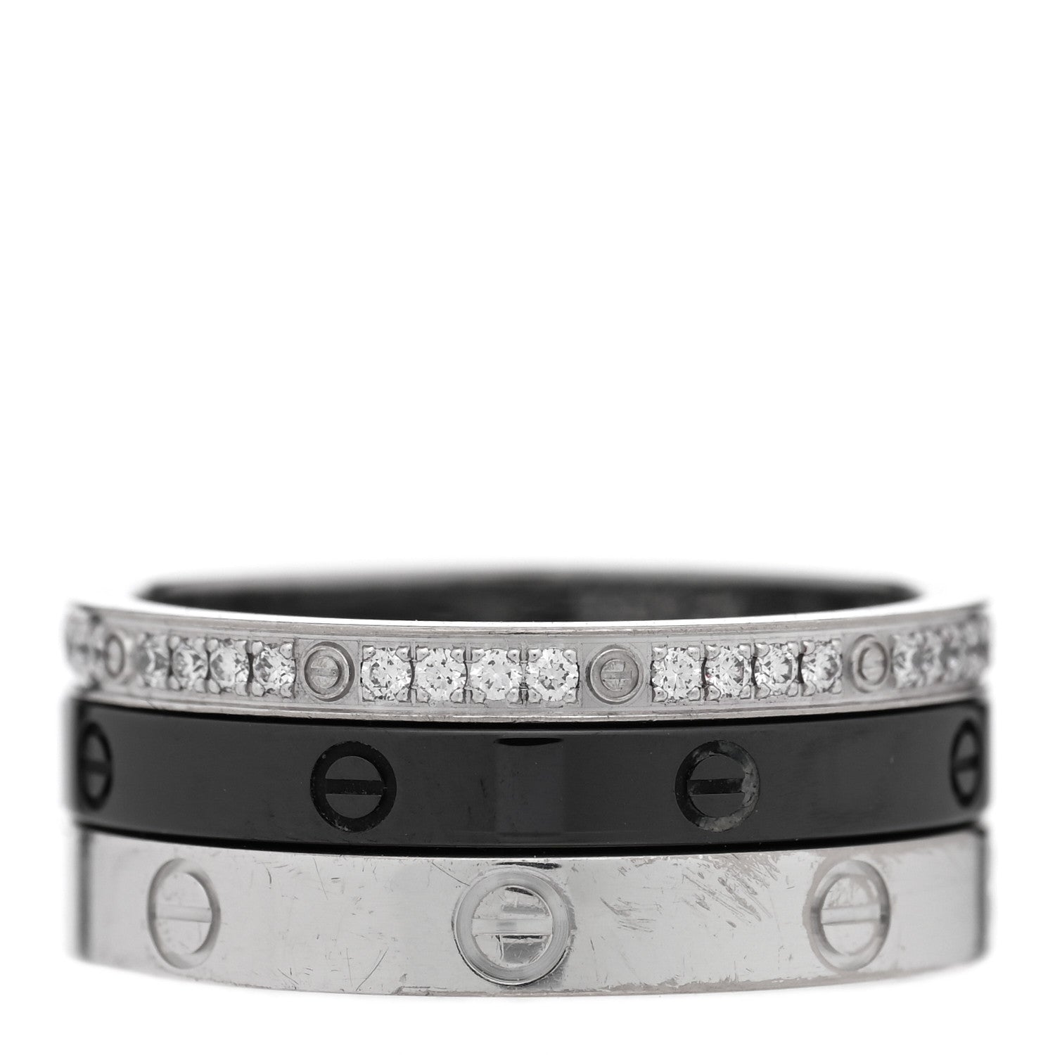 Cartier 18K White Gold Diamond Ceramic LOVE Ring Set 52 6 1 of 7