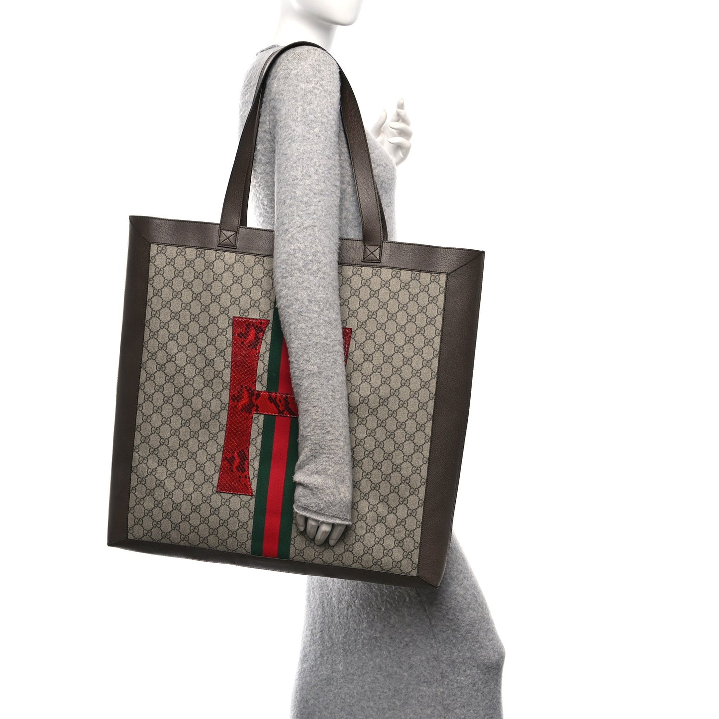 GG Supreme Monogram Ayers Web Large DIY Ophidia Vertical Shopping Tote Brown