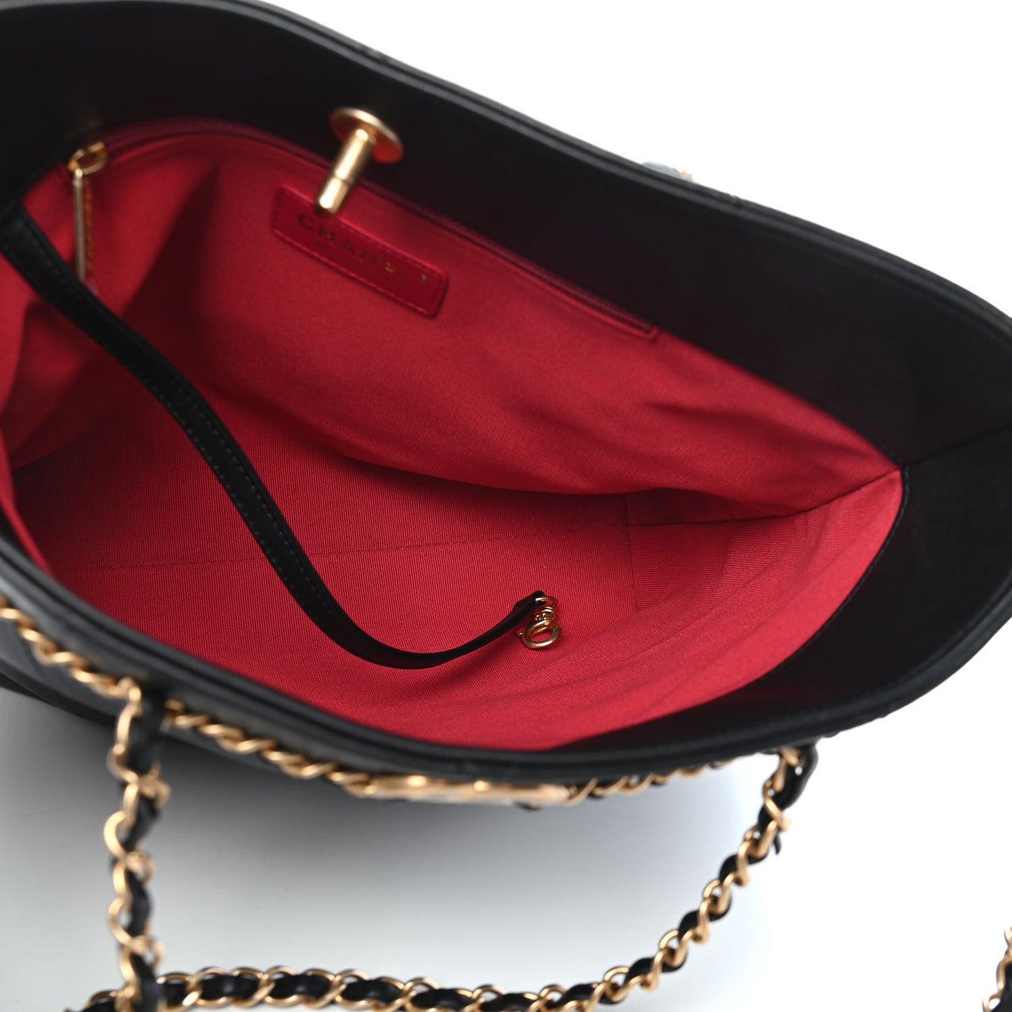 Calfskin Stitched Small Shopping Tote Black