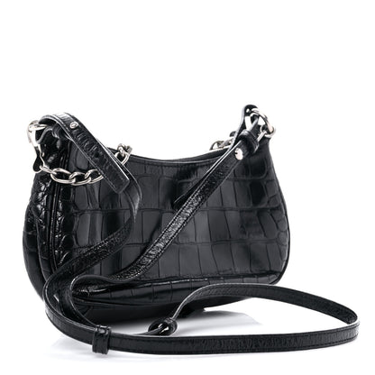 Balenciaga Extra Supple Calfskin Crystal Crocodile Embossed Le Cagole Mini Purse With Chain Black 2 of 8
