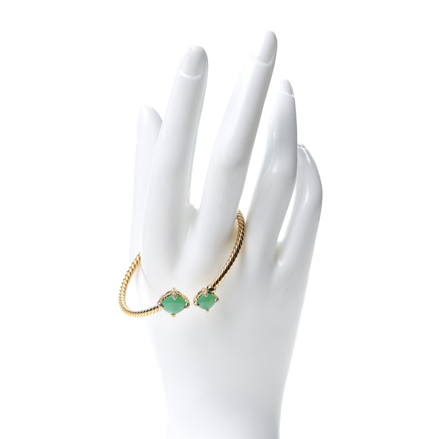 David Yurman 18K Yellow Gold Diamond Chrysoprase Chatelaine Bypass Bracelet 2 of 5