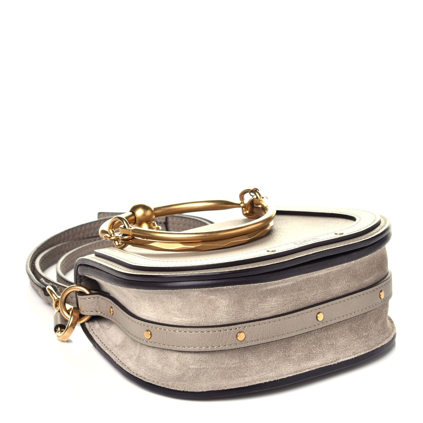 Calfskin Suede Small Nile Bracelet Bag Motty Grey