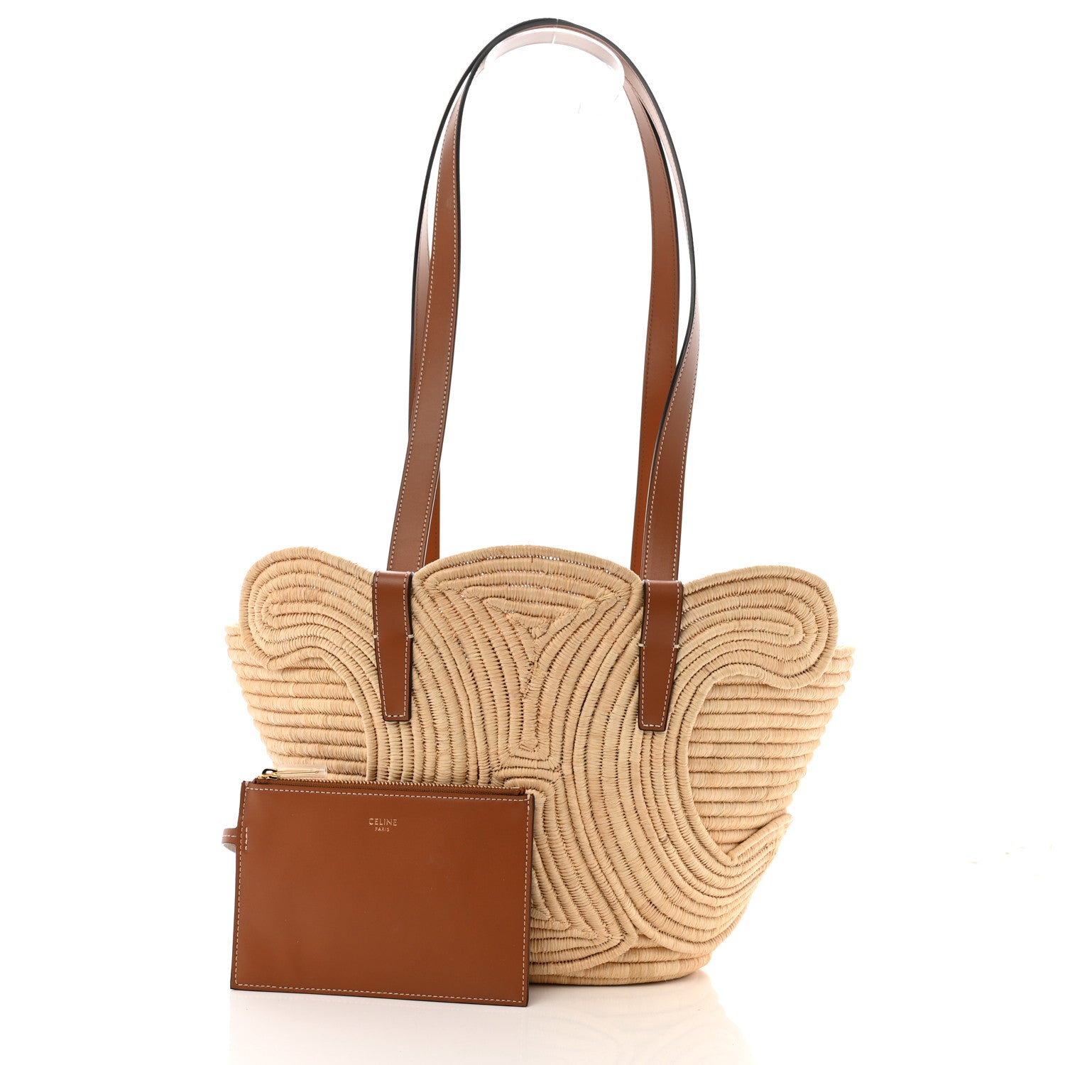 Celine Braided Raffia Calfskin Triomphe Small Panier Tan 3 of 12