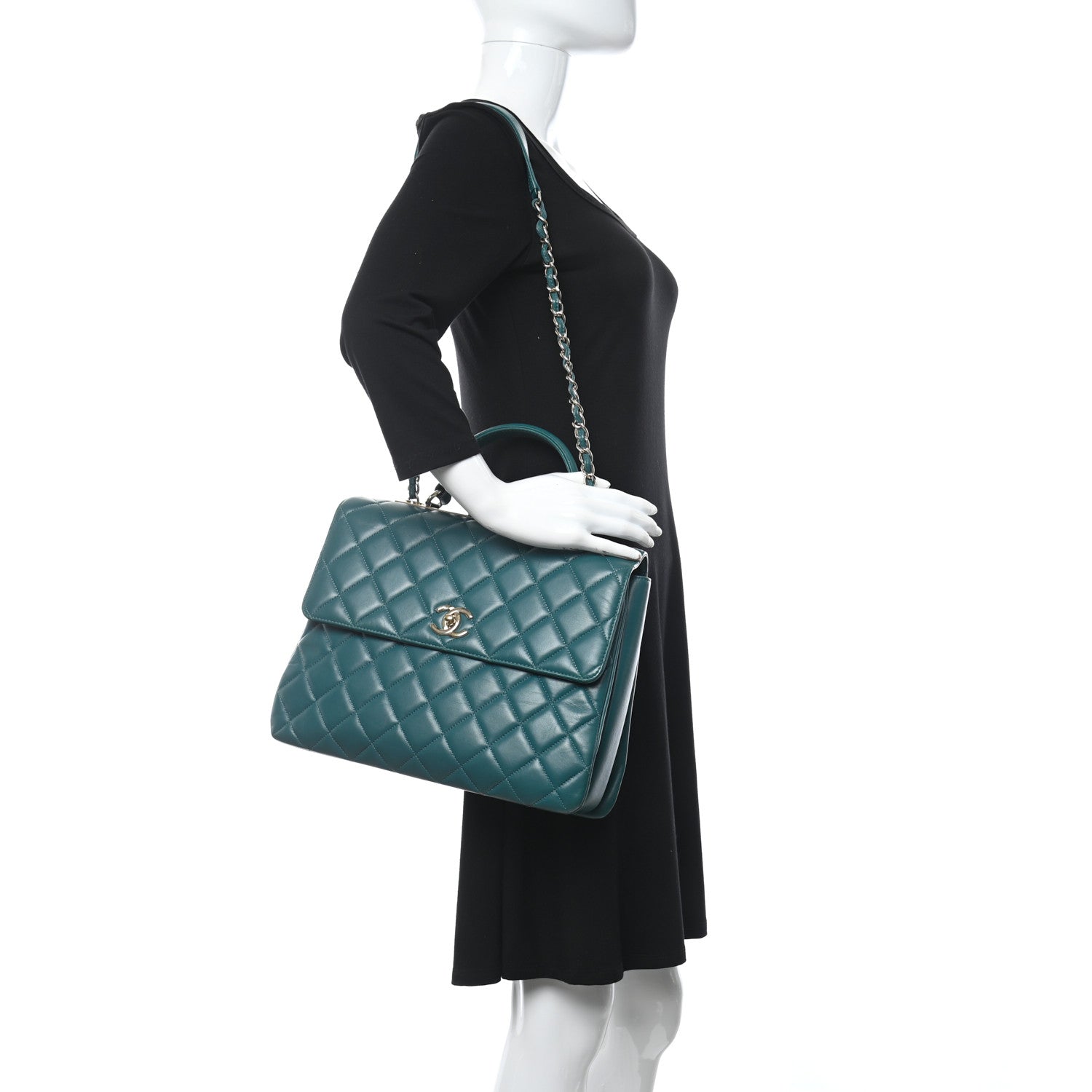 Chanel Lambskin Quilted Large Trendy CC Dual Handle Flap Bag Dark Green 2 of 12