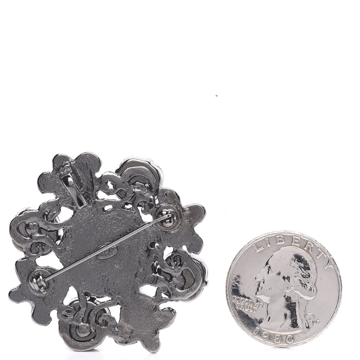 Crystal Pearl CC Brooch Silver Multicolor