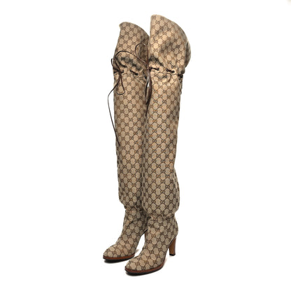 Gucci Monogram Over the Knee Boots 37 Beige Ebony 3 of 6