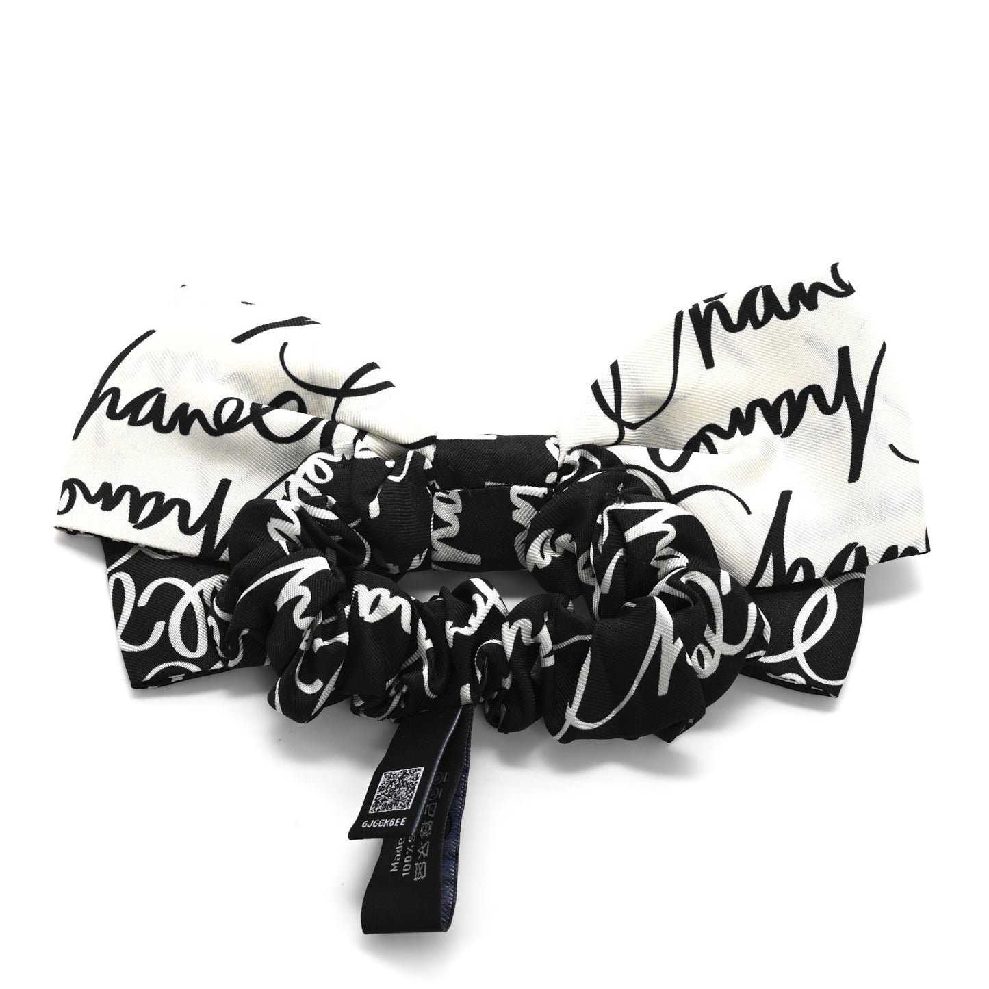 Silk Twill Logo Bow Hair Tie Black White