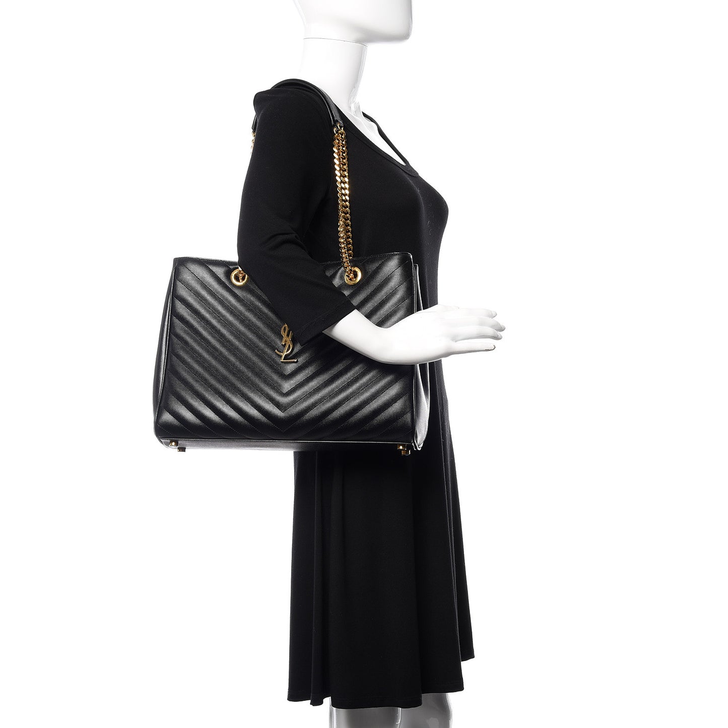 Grain De Poudre Matelasse Chevron Monogram Shopping Bag Black