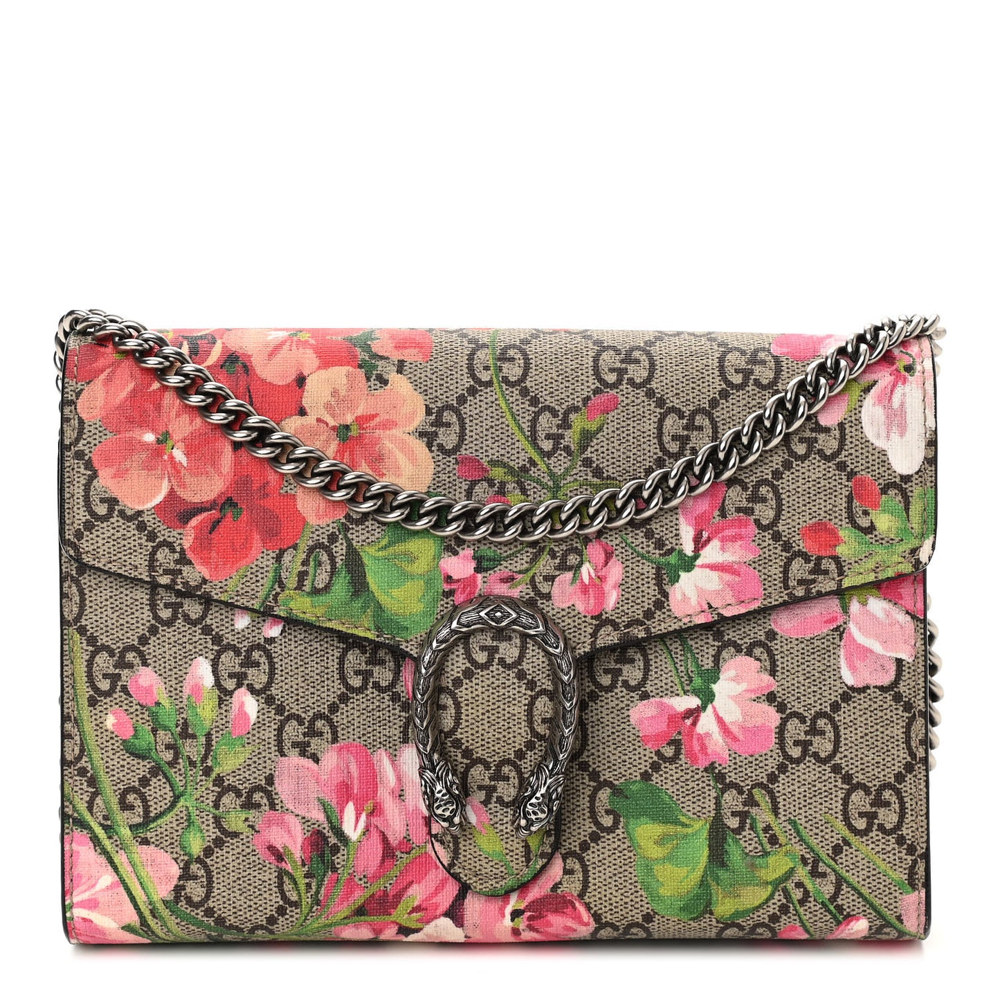 GG Supreme Monogram Blooms Mini Dionysus Chain Wallet Beige Multicolor Dry Rose