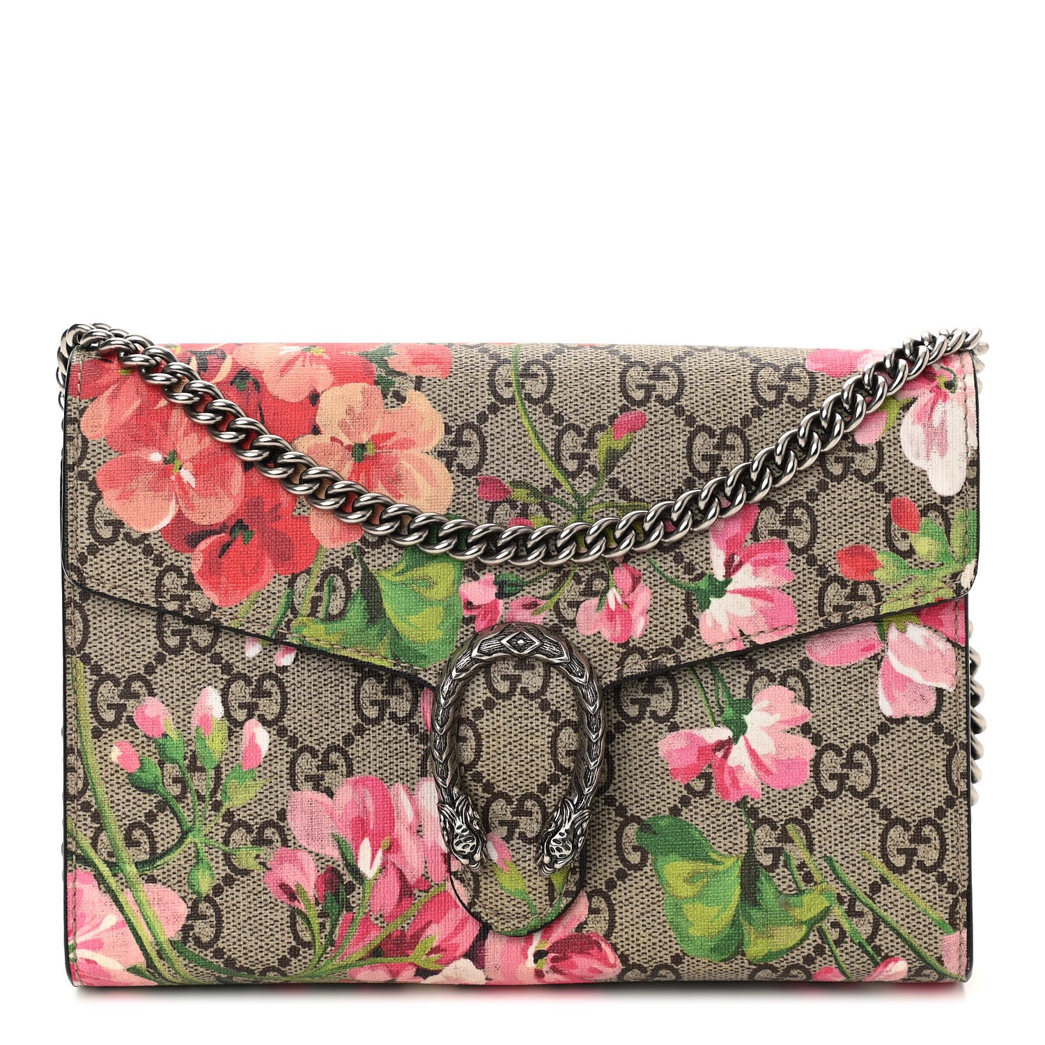 Gucci GG Supreme Monogram Blooms Mini Dionysus Chain Wallet Beige Multicolor Dry Rose 1 of 10