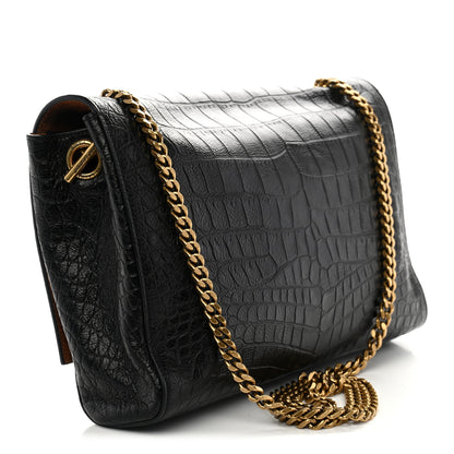 Saint Laurent Calfskin Crocodile Embossed Suede Medium Reversible Monogram Kate Satchel Military Taupe 3 of 10