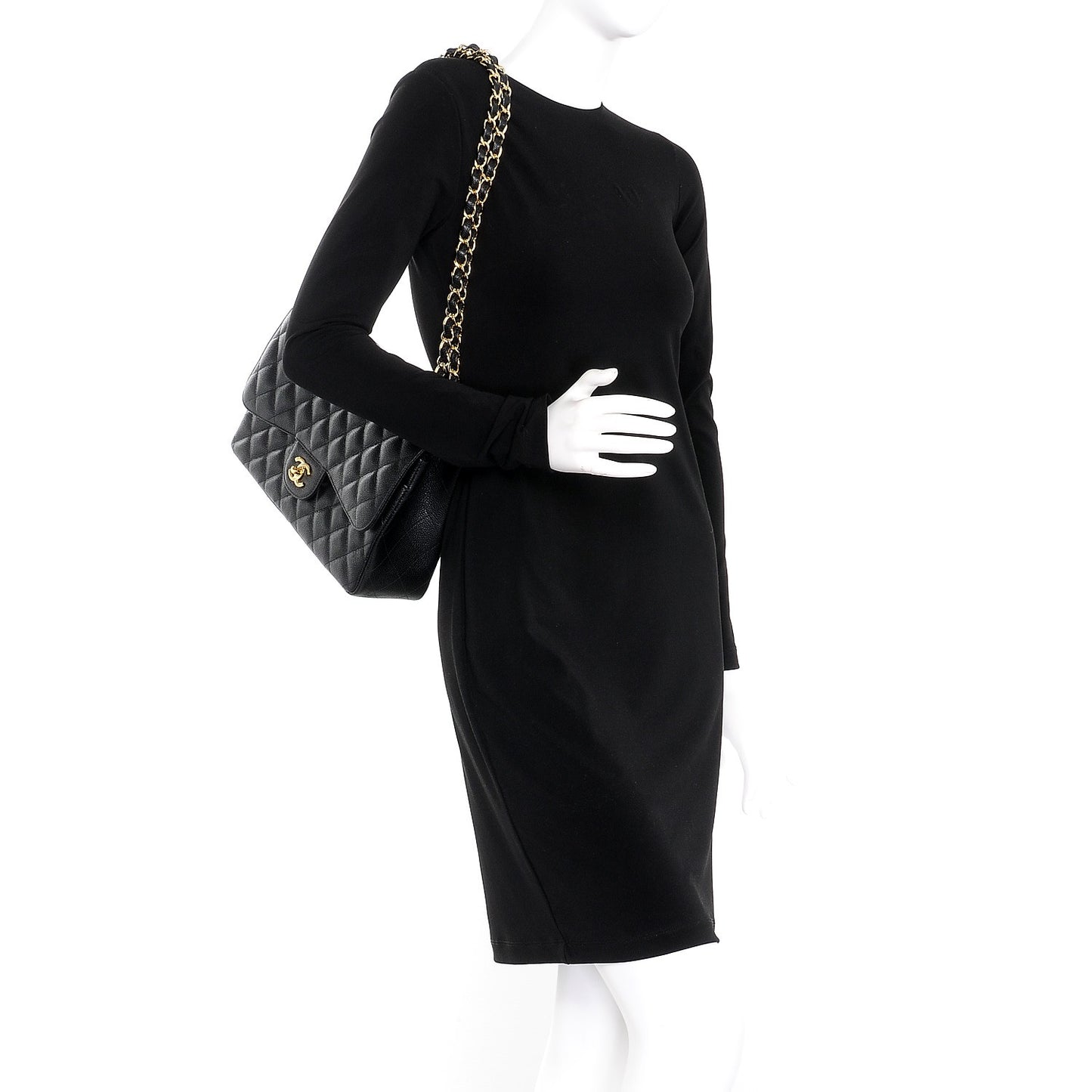 Caviar Quilted Jumbo Double Flap Black