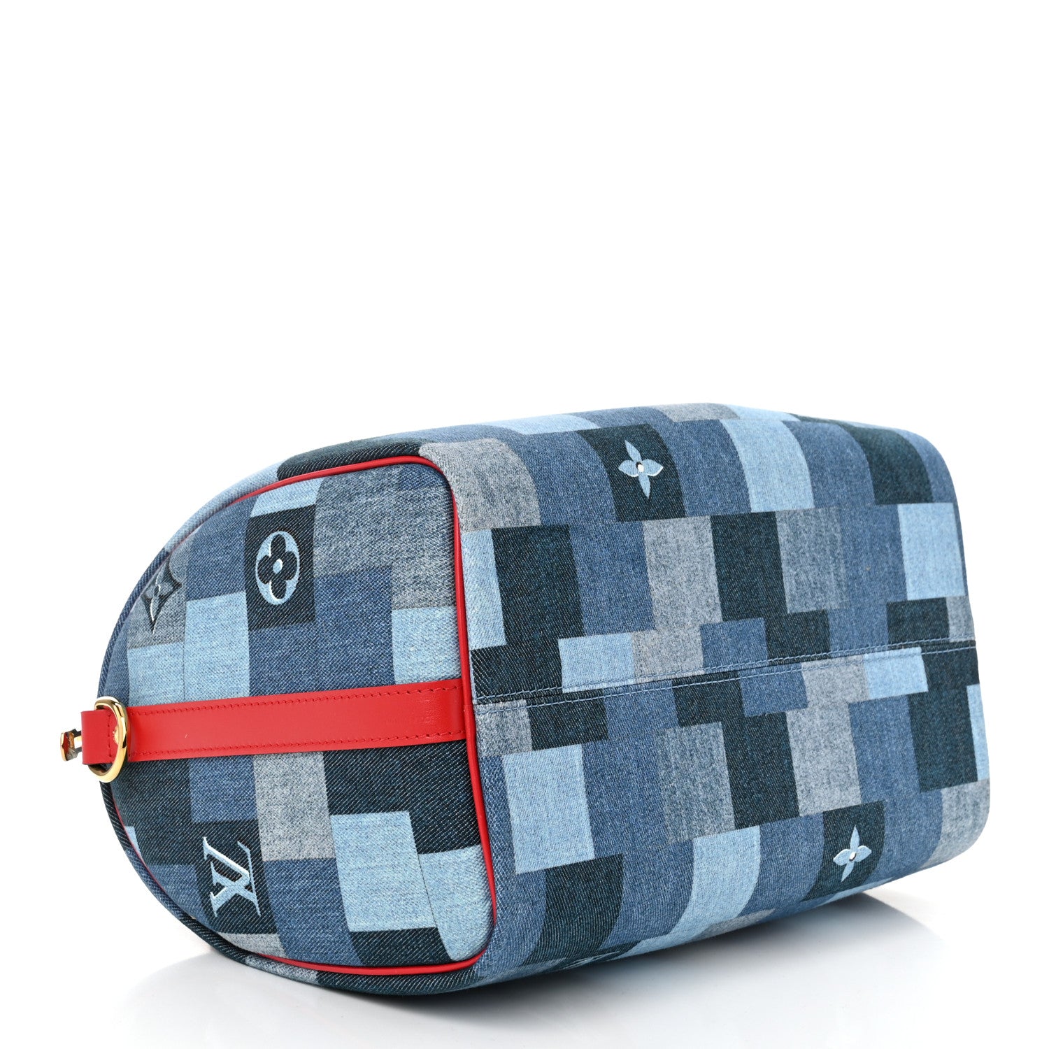 Louis Vuitton Denim Damier Monogram Patchwork Speedy Bandouliere 30 Blue Rouge 4 of 10
