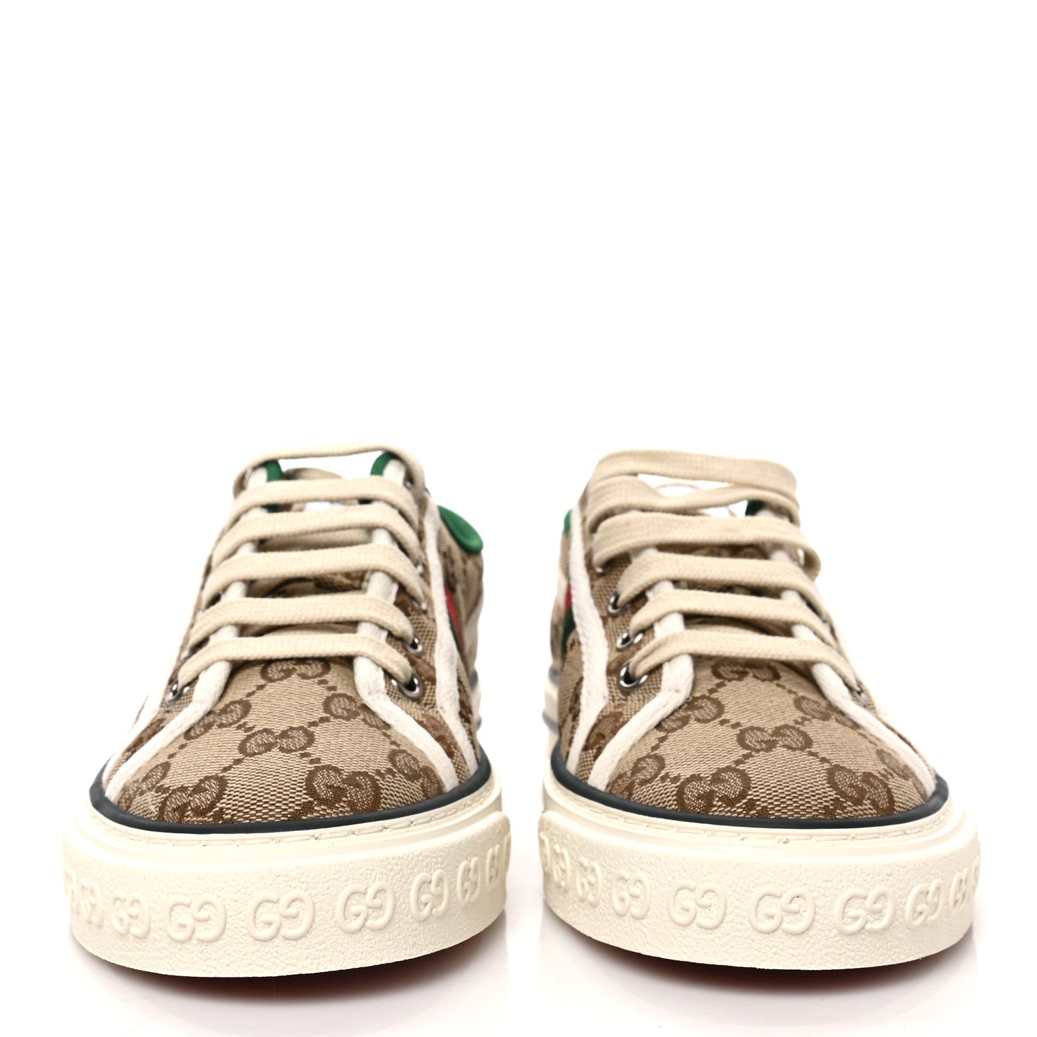 Gucci GG Monogram Web Womens 1977 Tennis Sneakers 37 Beige Ebony Mystic White 2 of 8