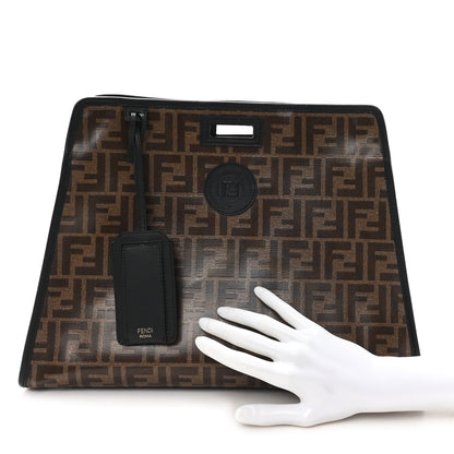 Fendi Glazed Fabric Vitello Century FF 1974 Stamp Patch Medium Peekaboo Defender Cover Mogano Panna Black 2 of 7