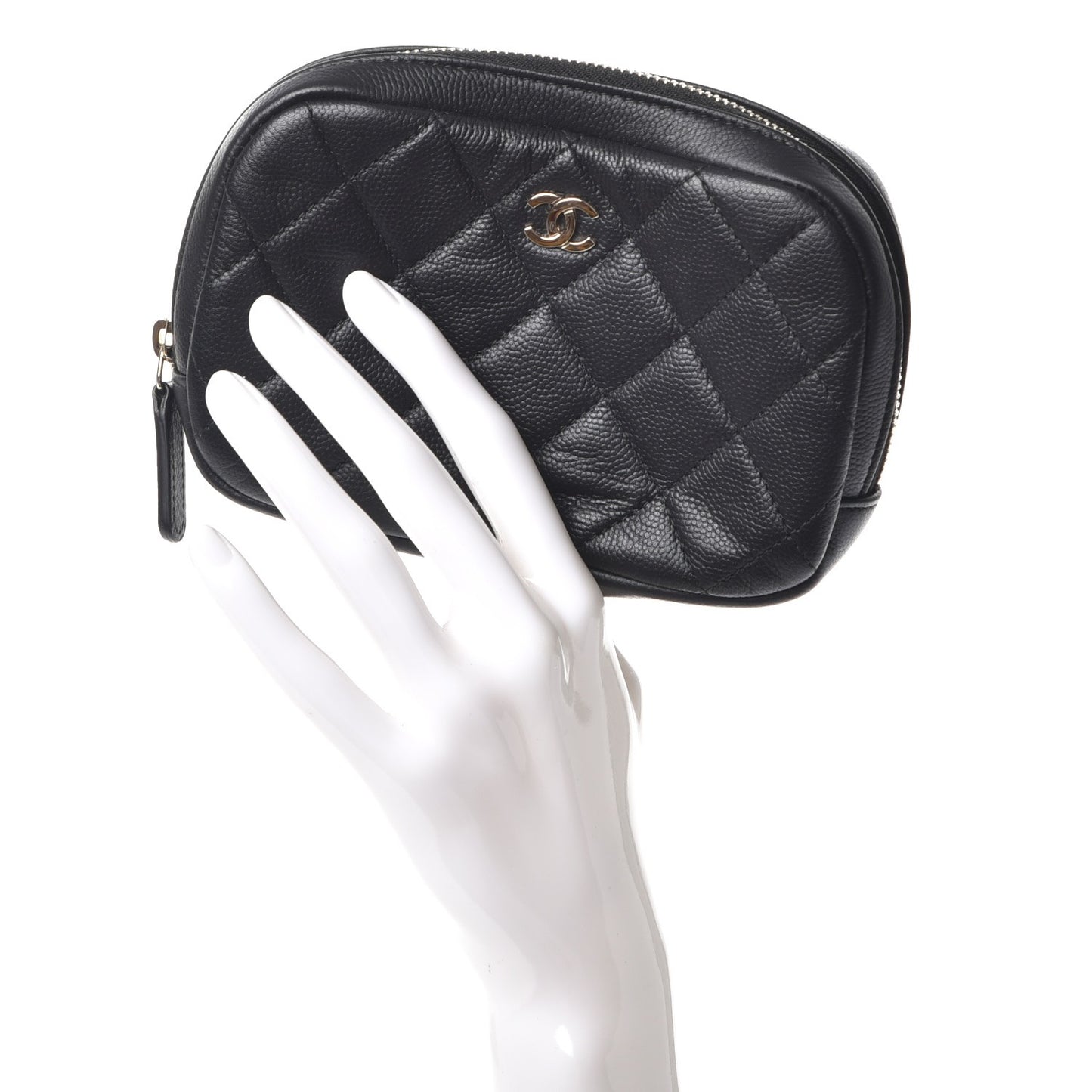 Caviar Quilted Small Curvy Pouch Cosmetic Case Black