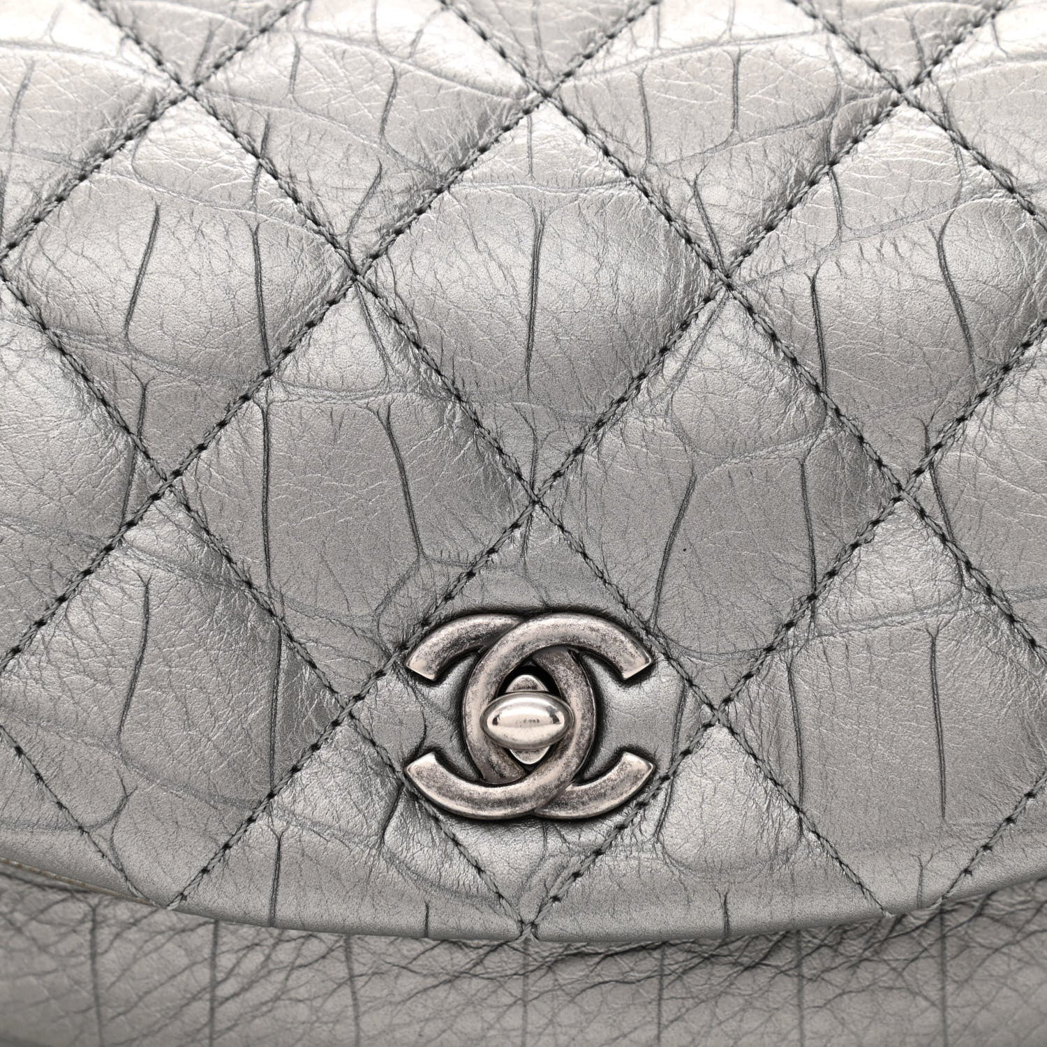 Chanel Metallic Calfskin Crocodile Embossed Quilted Easy Trip Waist Bag Fanny Pack Silver 8 of 11