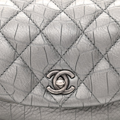 Chanel Metallic Calfskin Crocodile Embossed Quilted Easy Trip Waist Bag Fanny Pack Silver 8 of 11