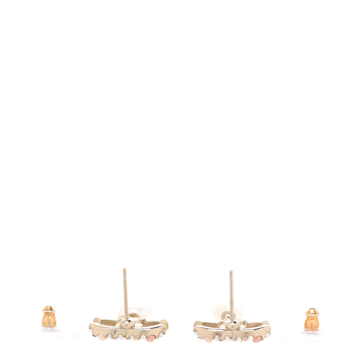 Pearl Crystal CC Charm Drop Earrings Light Gold Pink
