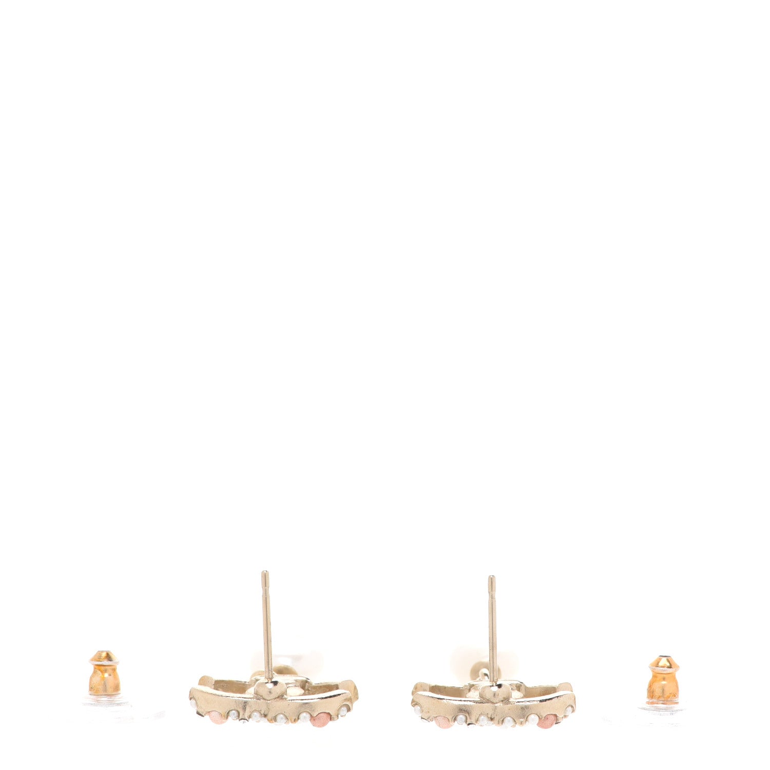 Chanel Pearl Crystal CC Charm Drop Earrings Light Gold Pink 3 of 5