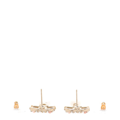 Chanel Pearl Crystal CC Charm Drop Earrings Light Gold Pink 3 of 5