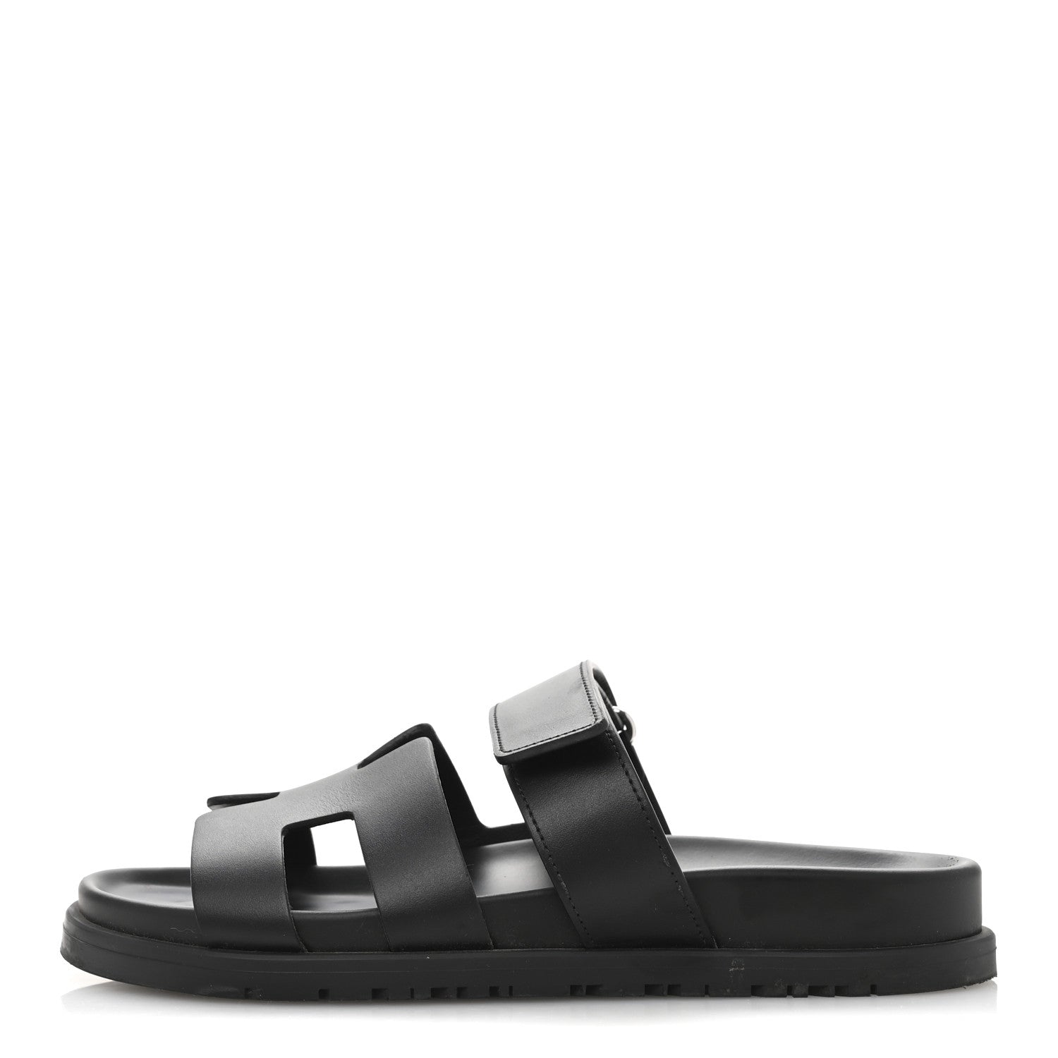 Hermes Calfskin Womens Chypre Sandals 36.5 Black 1 of 10