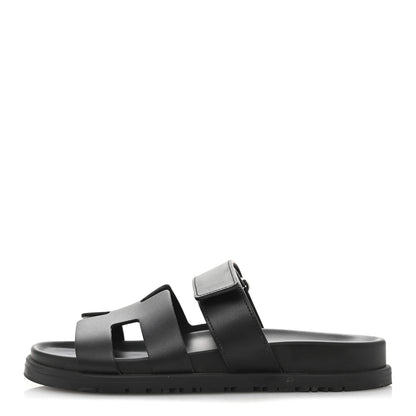 Hermes Calfskin Womens Chypre Sandals 36.5 Black 1 of 10