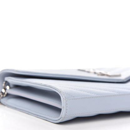 Saint Laurent Grain De Poudre Matelasse Chevron Monogram Chain Wallet Sky Blue 6 of 10