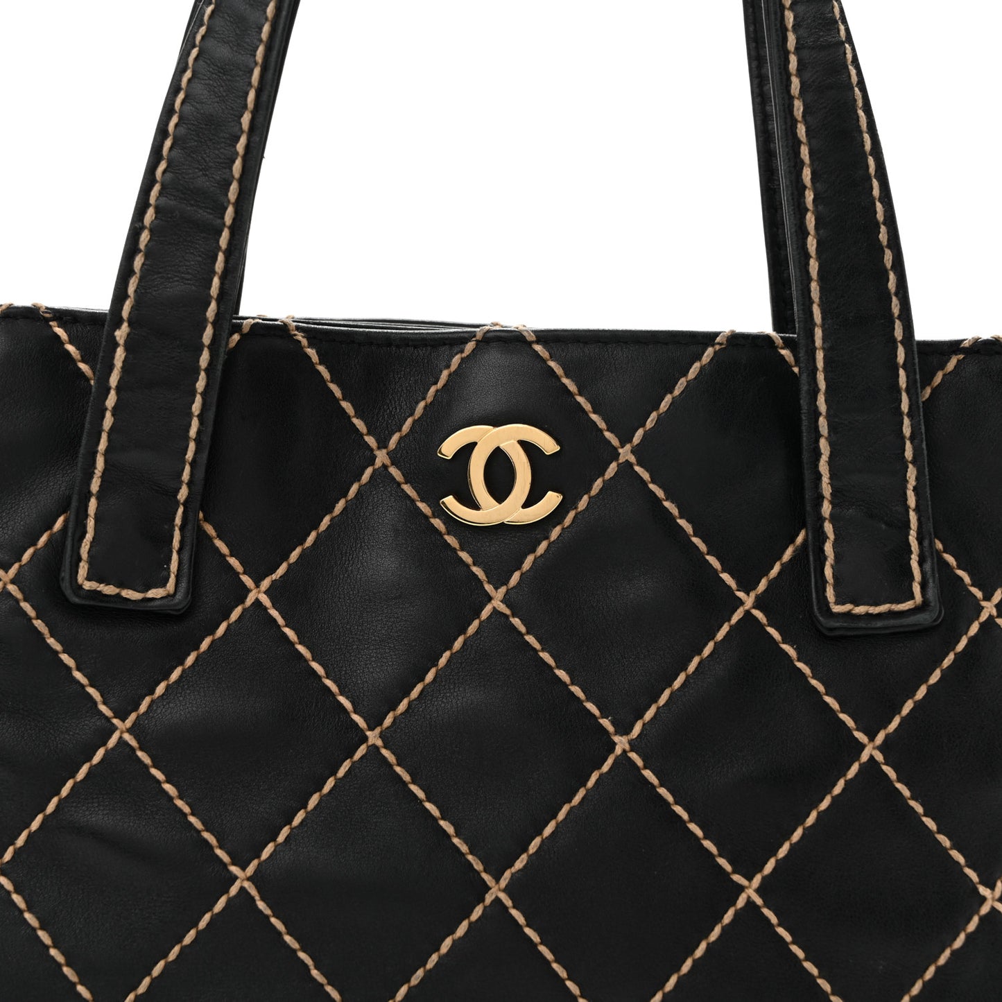 Calfskin Stitch Small Surpique Tote Black