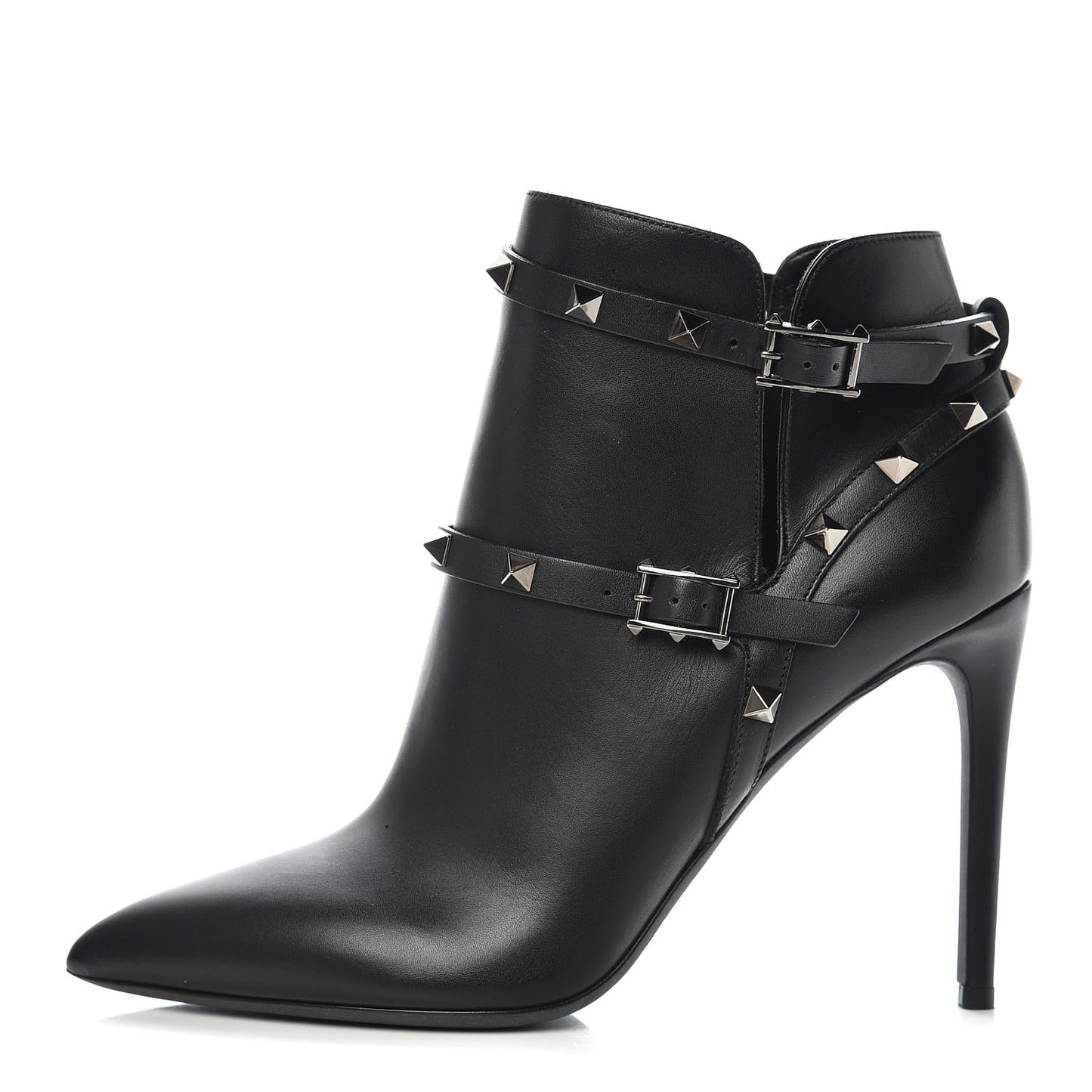 Calfskin Rockstud Double Buckle 100mm Ankle Boots 39 Black